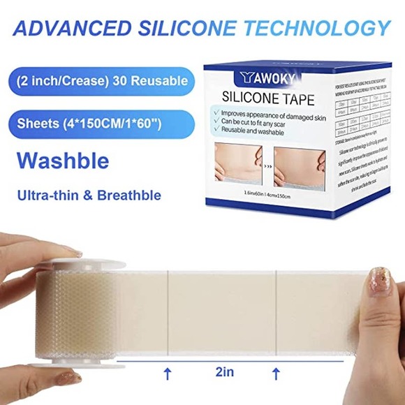 Silicone Scar Sheets (1.6” x 60”Roll-150cm) Scar Tape Reusable, Washable - Picture 6 of 7